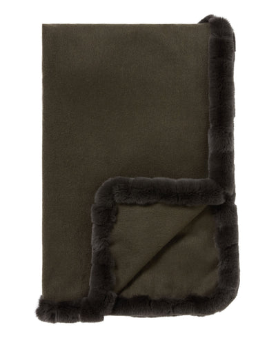 N.Peal Women's Meribel Woven Fur Trim Cashmere Shawl Arabica Khaki Green