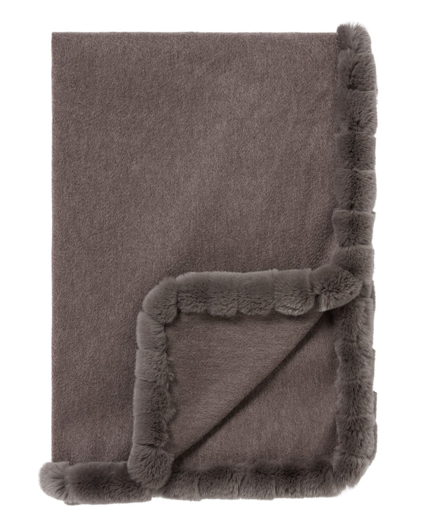N.Peal Women's Meribel Woven Fur Trim Cashmere Shawl Otter Brown