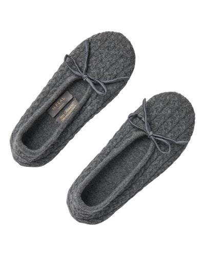 N.Peal Women's Cable Cashmere Slippers Elephant Grey