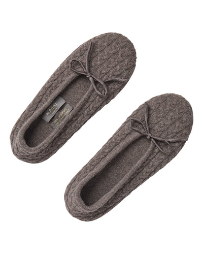 N.Peal Women's Cable Cashmere Slippers Otter Brown