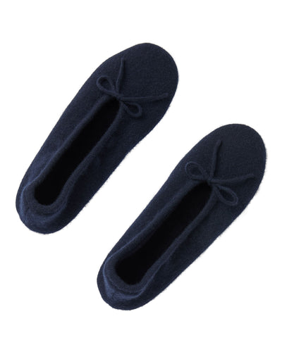 N.Peal Women's Fur Lined Cashmere Slippers Navy Blue