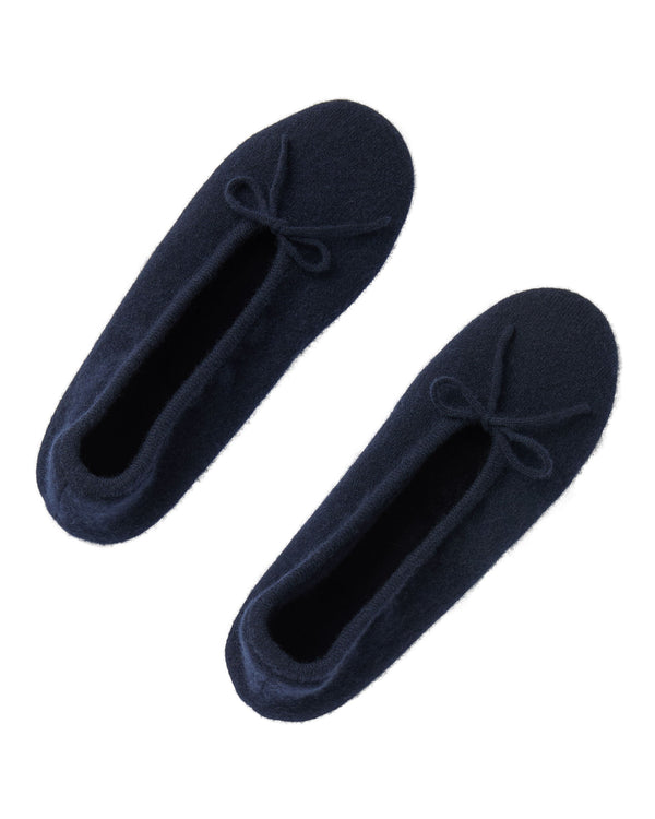 N.Peal Women's Fur Lined Cashmere Slippers Navy Blue