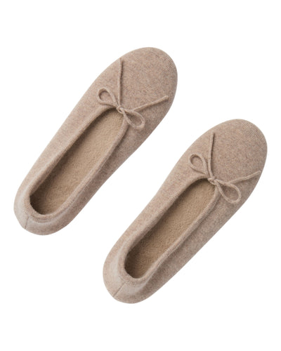 N.Peal Women's Fur Lined Cashmere Slippers Oatmeal Brown