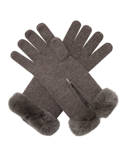 N.Peal Women's Fur Trim Cashmere Gloves Otter Brown