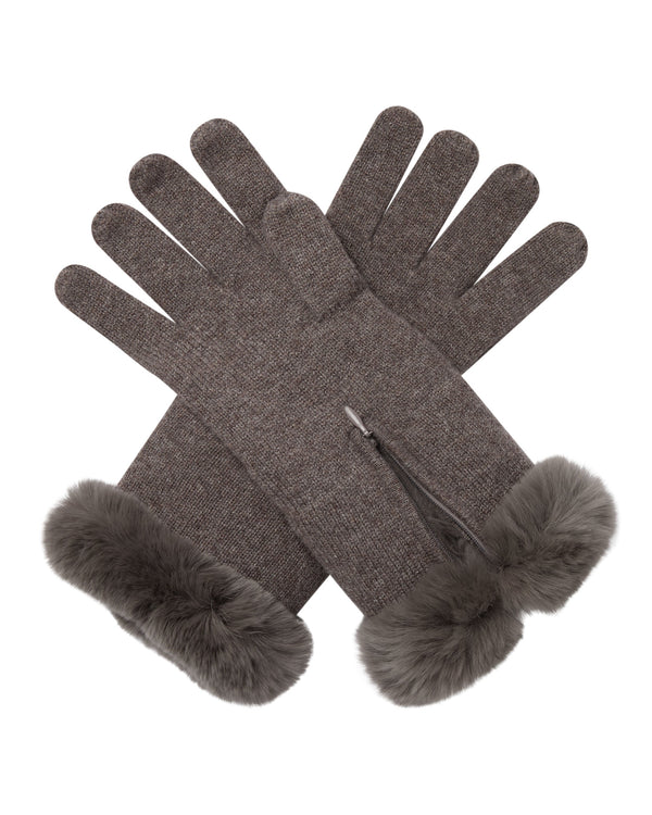 N.Peal Women's Fur Trim Cashmere Gloves Otter Brown