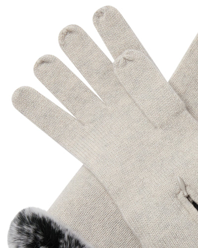 N.Peal Women's Fur Trim Cashmere Gloves Pebble Grey