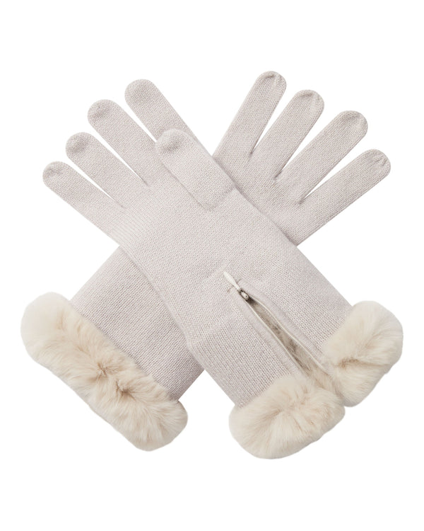 N.Peal Women's Fur Trim Cashmere Gloves Snow Grey