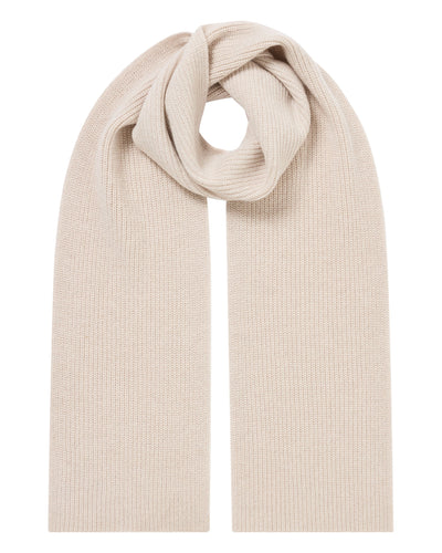 N.Peal Women's Ribbed Cashmere Scarf With Lurex Ecru White Sparkle