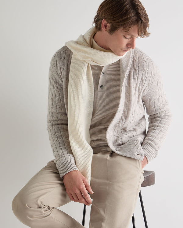 N.Peal Unisex Ribbed Cashmere Scarf New Ivory White