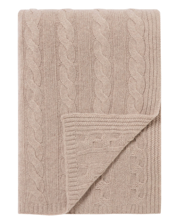 N.Peal Unisex Cable Cashmere Throw Oatmeal Brown