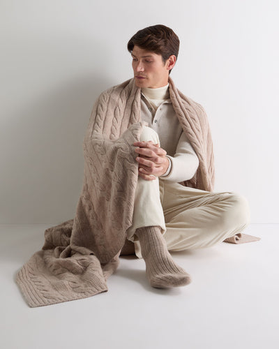 N.Peal Unisex Cable Cashmere Throw Oatmeal Brown
