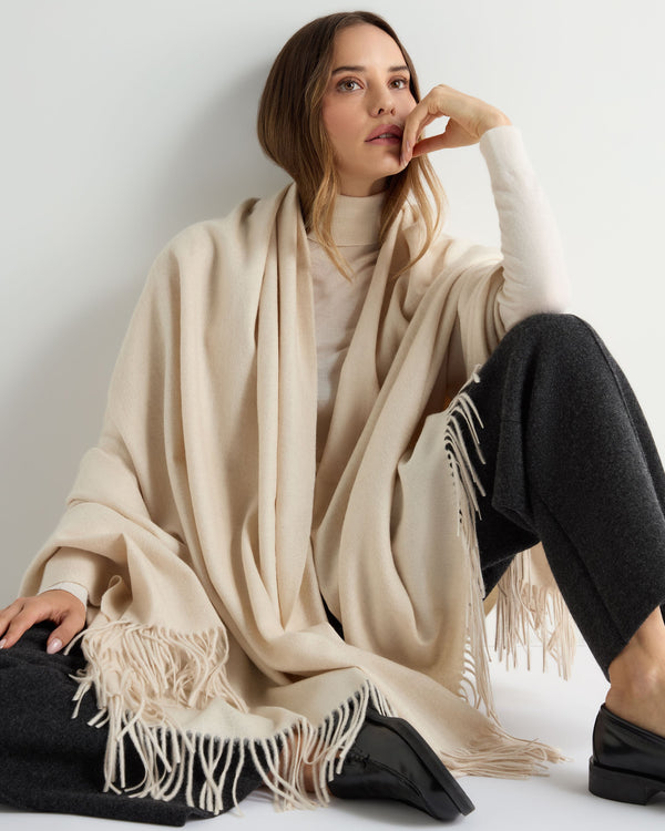 N.Peal Unisex Woven Cashmere Blanket Ecru White