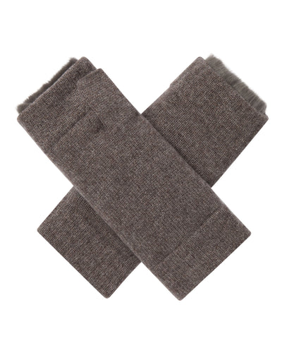 N.Peal Unisex Fur Lined Fingerless Cashmere Gloves Otter Brown