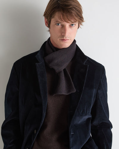 N.Peal Men's Herringbone Cashmere Scarf Chocolate Brown