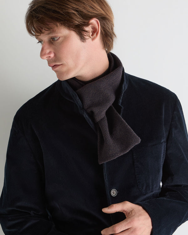 N.Peal Men's Herringbone Cashmere Scarf Chocolate Brown