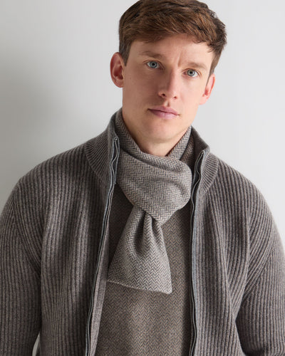 N.Peal Men's Herringbone Cashmere Scarf Oatmeal Brown