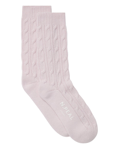N.Peal Women's Cable Cashmere House Socks Chalk Pink
