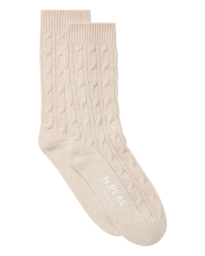 N.Peal Women's Cable Cashmere House Socks Ecru White
