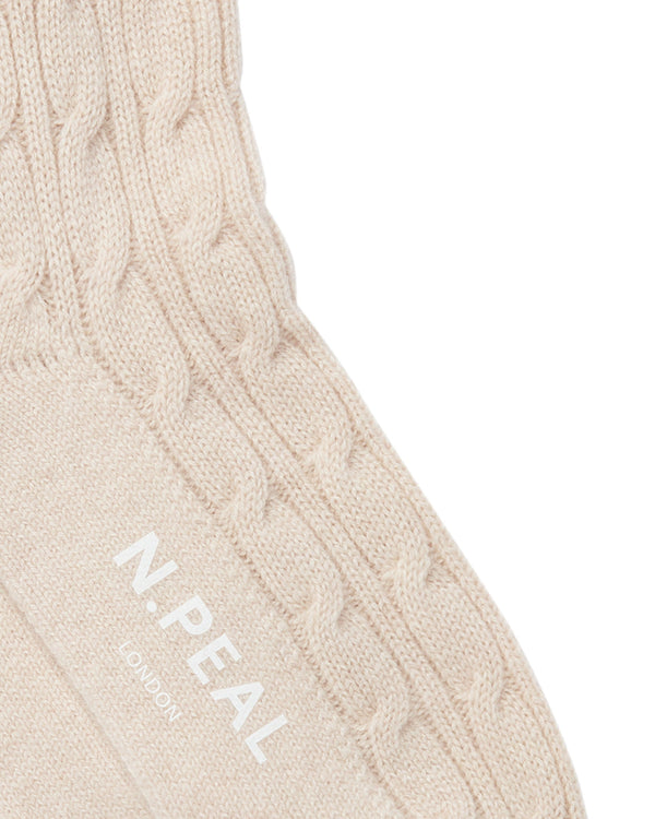 N.Peal Women's Cable Cashmere House Socks Ecru White