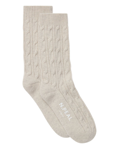 N.Peal Women's Cable Cashmere House Socks Pebble Grey