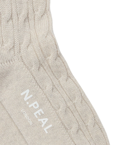 N.Peal Women's Cable Cashmere House Socks Pebble Grey