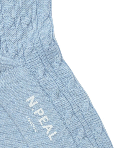 N.Peal Women's Cable Cashmere House Socks Sea Mist Blue