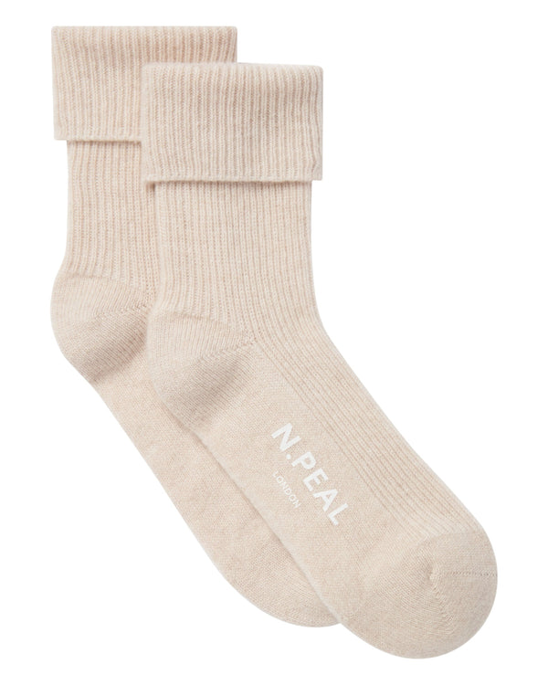 N.Peal Unisex Cashmere Rib Bed Socks Ecru White