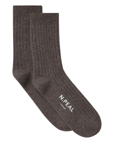 N.Peal Men's Rib Cashmere House Socks Otter Brown