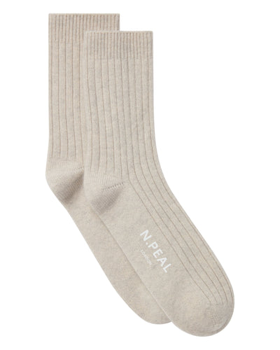N.Peal Men's Rib Cashmere House Socks Pebble Grey