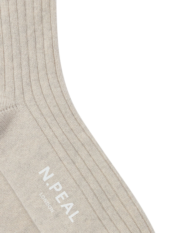 N.Peal Men's Rib Cashmere House Socks Pebble Grey