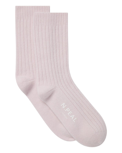 N.Peal Women's Rib Cashmere House Socks Chalk Pink