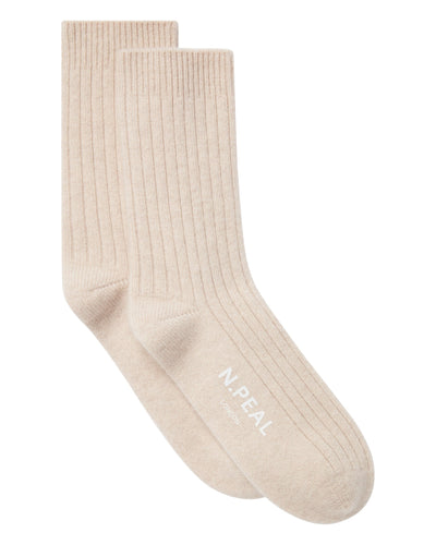N.Peal Women's Rib Cashmere House Socks Ecru White