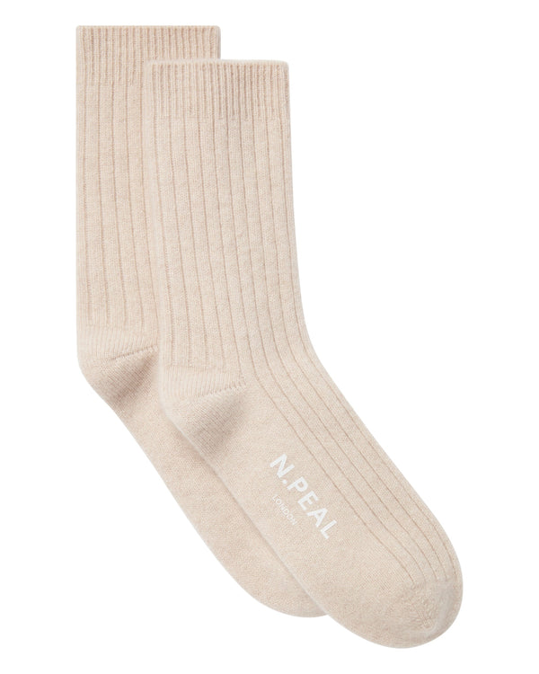 N.Peal Women's Rib Cashmere House Socks Ecru White