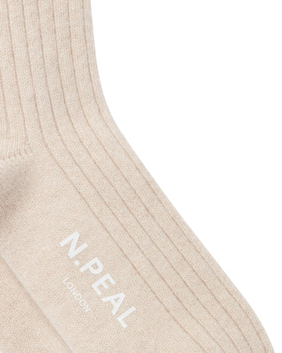 N.Peal Women's Rib Cashmere House Socks Ecru White