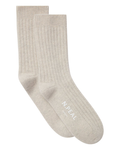 N.Peal Women's Rib Cashmere House Socks Pebble Grey