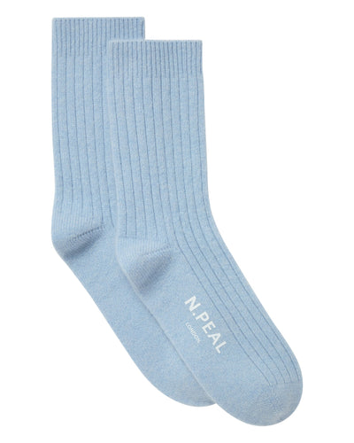 N.Peal Women's Rib Cashmere House Socks Sea Mist Blue
