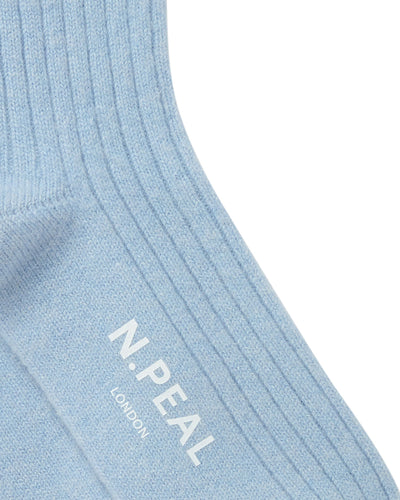 N.Peal Women's Rib Cashmere House Socks Sea Mist Blue