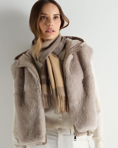 N.Peal Unisex Cashmere Check Scarf Brown + Camel