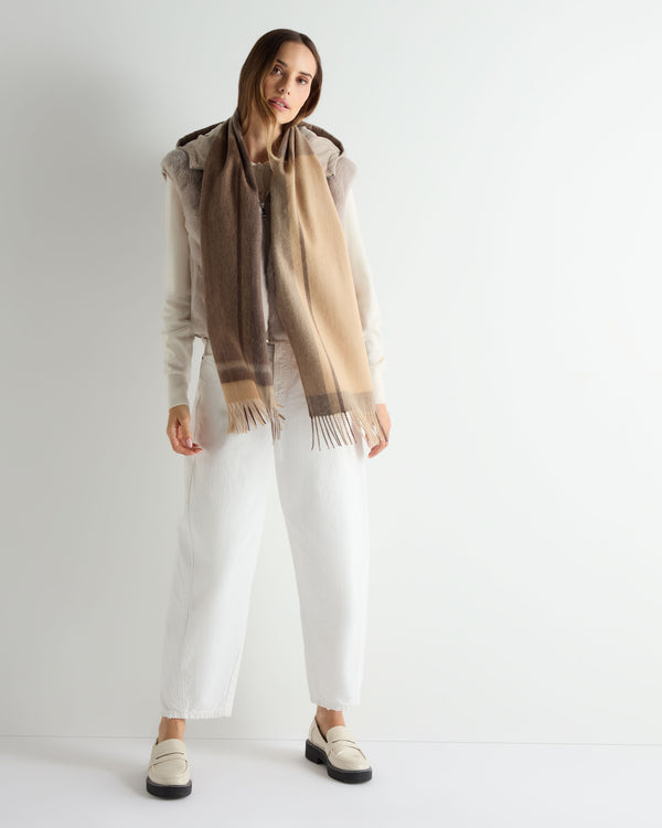 N.Peal Unisex Cashmere Check Scarf Brown + Camel