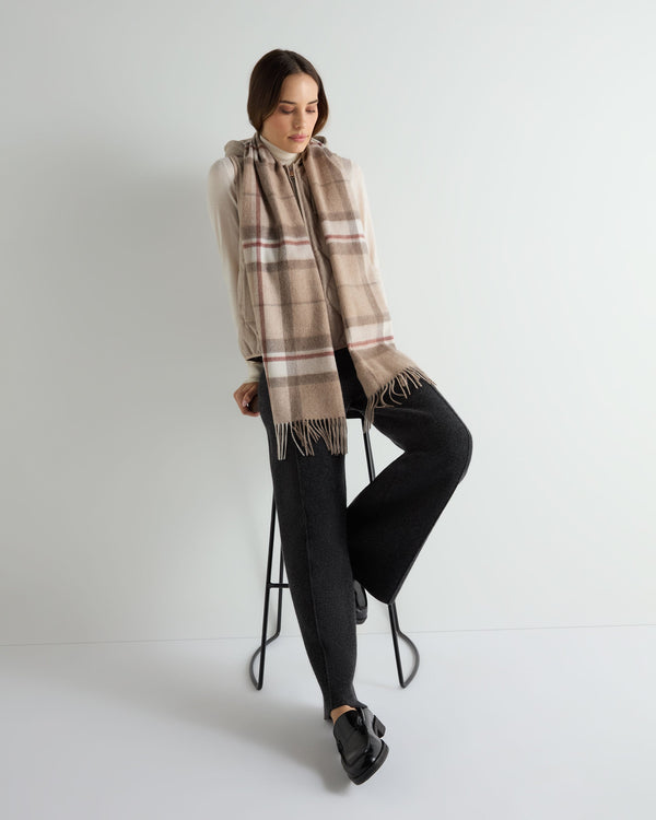 N.Peal Unisex Cashmere Check Scarf Camel + Sand