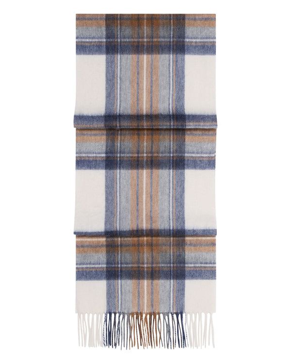 N.Peal Unisex Cashmere Check Scarf Camel + Navy