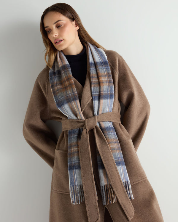 N.Peal Unisex Cashmere Check Scarf Camel + Navy