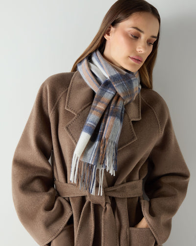 N.Peal Unisex Cashmere Check Scarf Camel + Navy