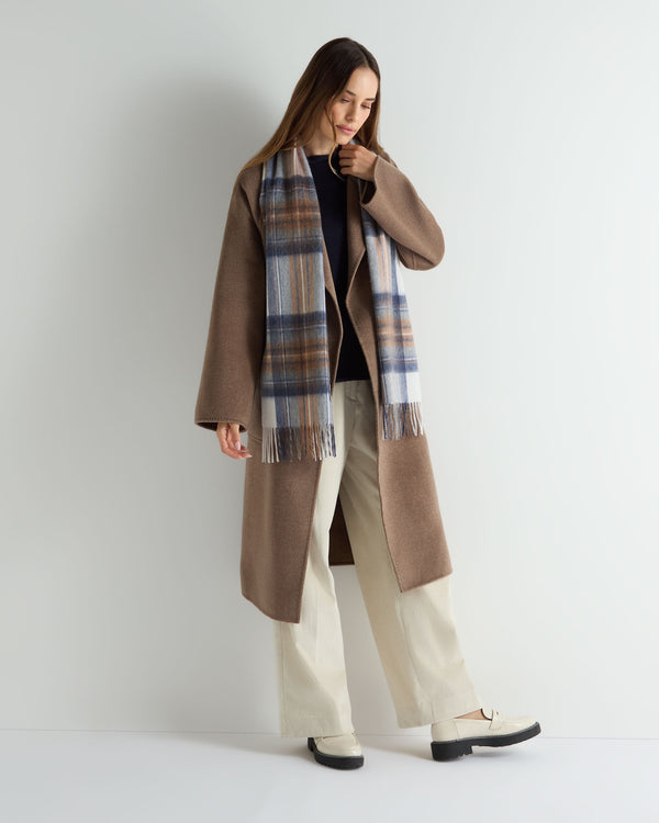 N.Peal Unisex Cashmere Check Scarf Camel + Navy