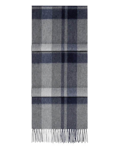 N.Peal Unisex Cashmere Check Scarf Grey + Navy