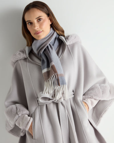 N.Peal Unisex Cashmere Check Scarf Grey + Brown