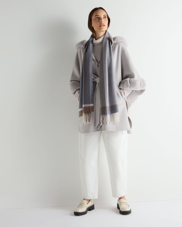 N.Peal Unisex Cashmere Check Scarf Grey + Brown