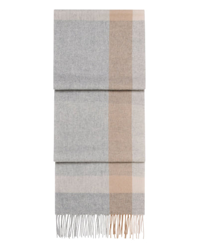 N.Peal Unisex Cashmere Check Scarf Light Grey + Camel