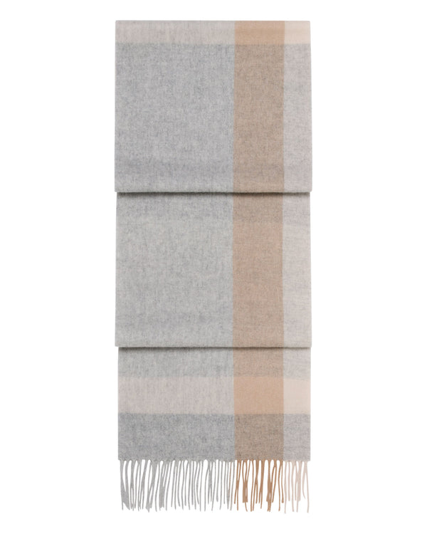 N.Peal Unisex Cashmere Check Scarf Light Grey + Camel
