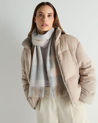 Unisex Cashmere Check Scarf Light Grey + Camel